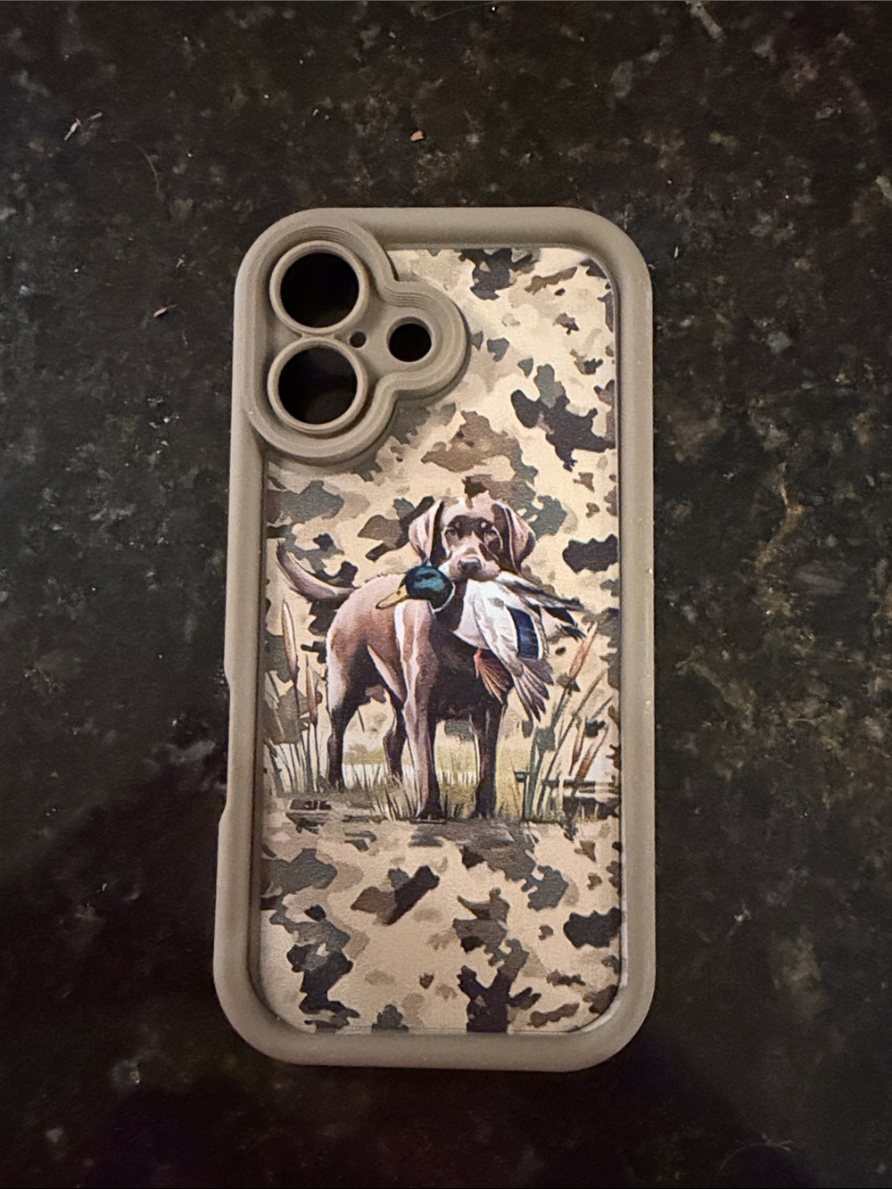 Taupe Camouflage Dog Hunting Phone Case with Retriever Design